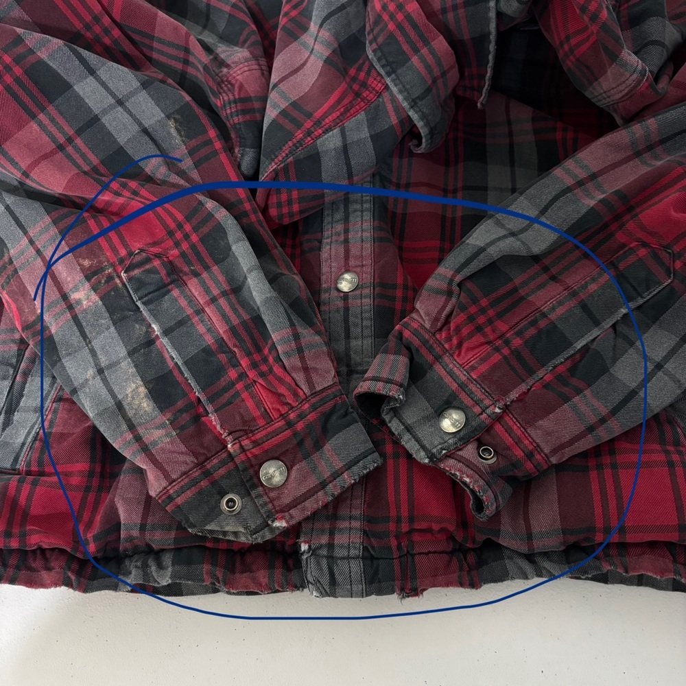 Carhartt Men's Red Black Plaid Flannel Shirt Jacket- Shacket Size‎ L Thrashed - Picture 7 of 14